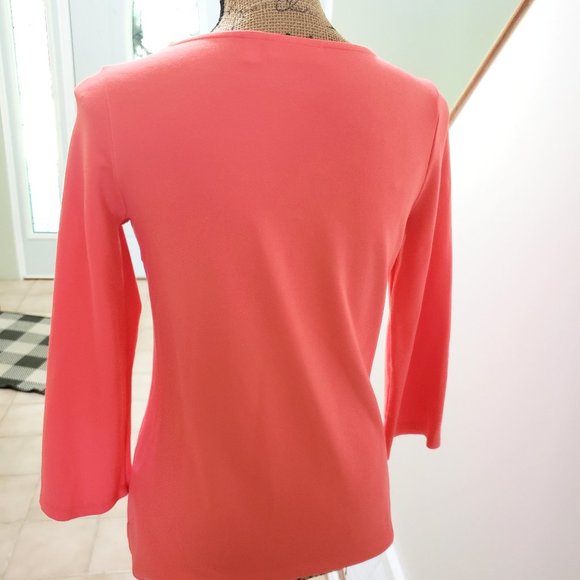 Rafaella Small Petite Coral Peach Blouse Top Cut Out Bodice Like New - Picture 4 of 5